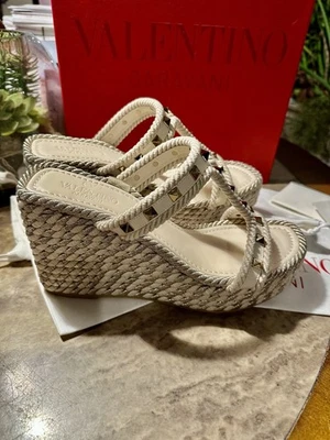 VALENTINO GARAVANI Rockstud Calfskin Slide Espadrillas Wedge Sandal Size 8  NIB - Image 1 of 4