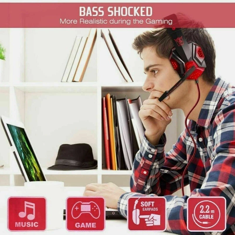 Luminated Wired Gaming Professional Headset Headset Led PC Laptop XBOX ONE New - Image 1 of 4