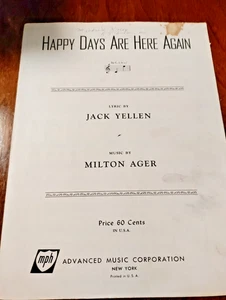 SHEET MUSIC HAPPY DAYS ARE HERE AGAIN 1929 - Picture 1 of 3