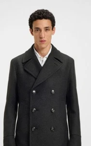 Hugo Boss Dane Wool Trench Pea Coat Jacket Men's Size EU 48 - Medium M - Grey - Picture 1 of 12