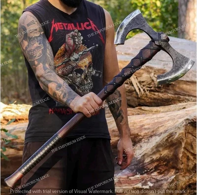 Custom Hand Forged Double Headed Viking Axe,Double Blade Axe with leather sheath - Image 1 of 4