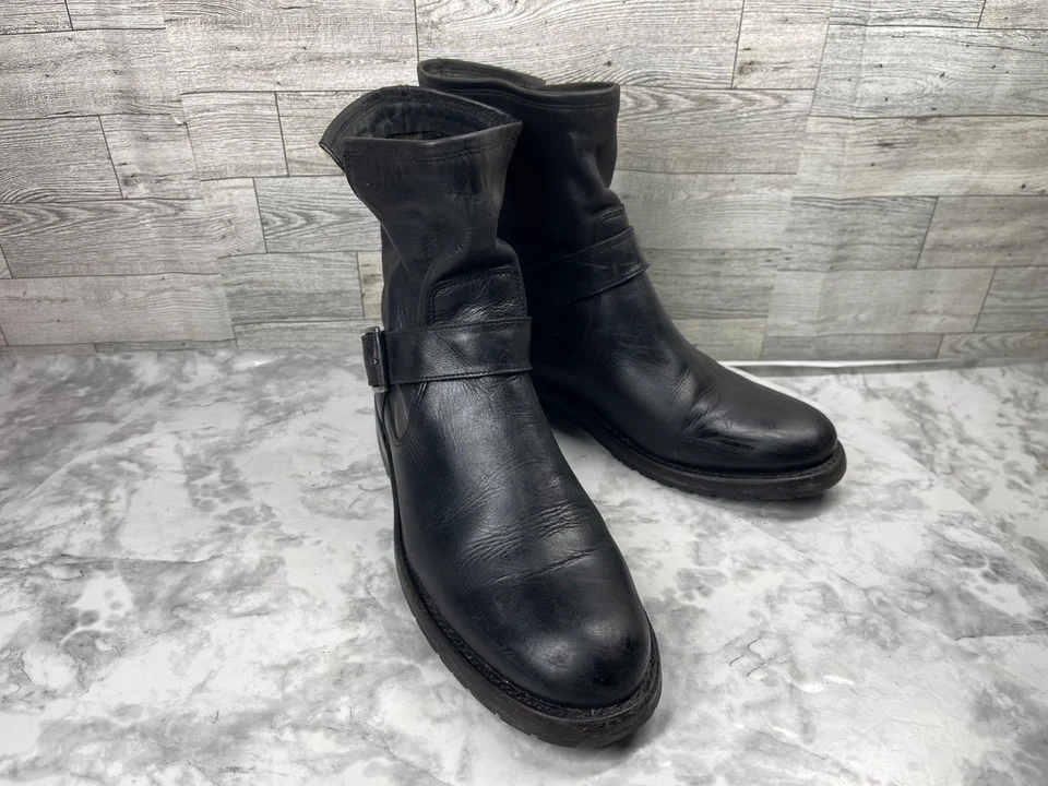Frye Boots Women 8B Veronica Shoes Black Leather Flex Strap Moto Biker Bootie - Image 1 of 4