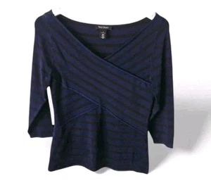 White House Black Market gestreiftes Crossover Top lila schwarz V-Ausschnitt Stretch Gr. S - Bild 1 von 5