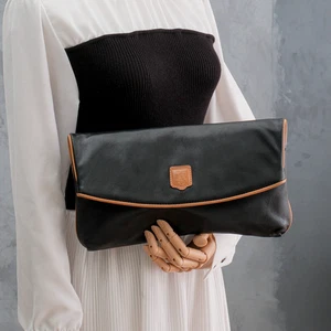 CELINE Clutch Hand bag Purse Leather Black Authentic - Picture 1 of 24