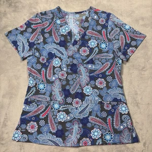 UA Flex Scrub Top Women's Size XS Paisley Pockets Stretchy - Picture 1 of 11