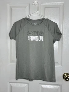 Under Armour Active Shirt Girls Size XL 16-18 Gray Raglan Short Sleeve Logo - Picture 1 of 3