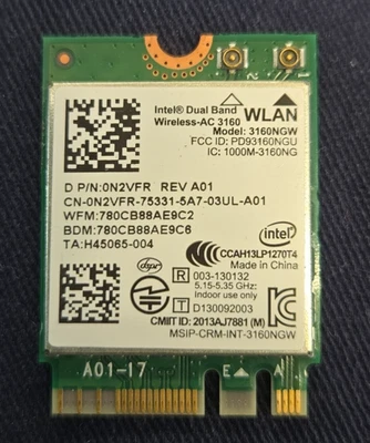 Intel Dual Band Wireless-AC 3160 3160NGW 802.11AC WiFi + Bluetooth 4.0 NGFF Card - Image 1 of 2