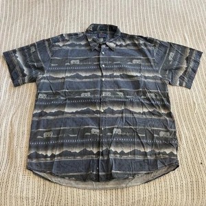 Vintage Pendleton Shirt Aztec Button Short Sleeve Blue Gray Men’s Large Gorp Y2K - Picture 1 of 7