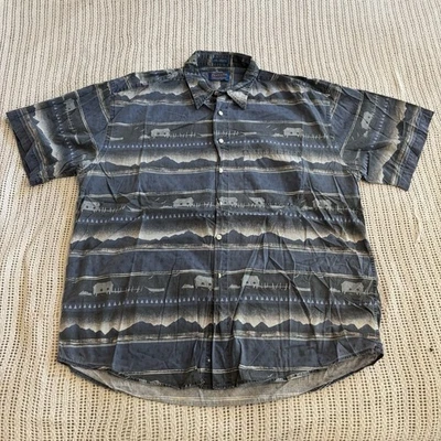 Vintage Pendleton Shirt Aztec Button Short Sleeve Blue Gray Men’s Large Gorp Y2K - Image 1 of 4