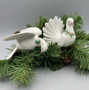 Juego de 2 adornos vintage de porcelana blanca con clip para paloma Navidad vacaciones invierno - Imagen 1 de 10