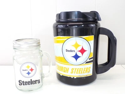 Pittsburg Steelers NFL Lote 34oz Aislado Termo Servir Taza de Viaje y Tarro de Vidrio Usado en Excelente Condición Foto 1 de 4