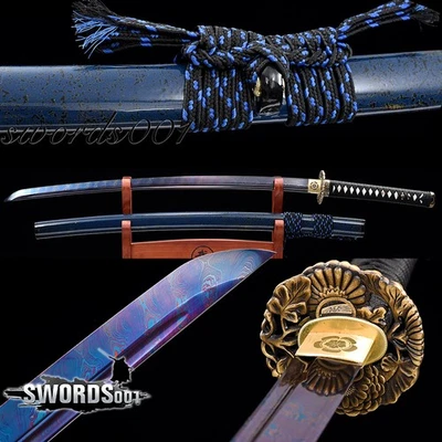 Elegante espada Katana Samurai Japonesa Hoja de Acero Plegada Azul Damasco Full Tang Foto 1 de 4
