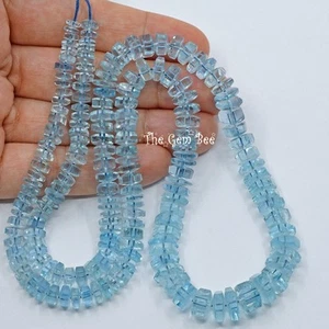 207ct Blue Aquamarine Faceted Hexagonal Crystal Nugget Beads 21" Long Strand - Picture 1 of 8