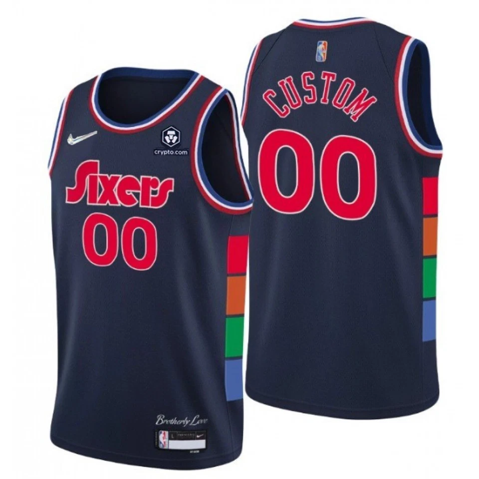 Custom Nike NBA 2022 Philadelphia 76ers 75th Anniversary City Editio Navy Jersey - Image 1 of 1