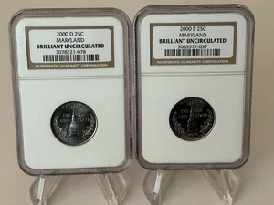 2000 P & D Maryland Quarter NGC Certified Brilliant Unc. 🔥2-COIN SET 🔥 - Picture 1 of 6