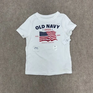 Old Navy Solid White 2025 American Flag Print Short Sleeve Shirt Girls Size 5T - Picture 1 of 6