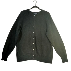 Land’s End Black Cashmere Classic Cardigan Sweater Button Front Crewneck Size 2X - Picture 1 of 8