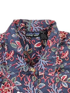 Vtg Patagonia Floral Shirt Women M Blue Button Up Long Sleeve Cotton - Picture 1 of 9