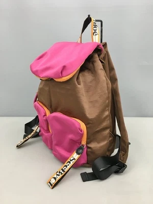 See By Chloe Pink Brown Orange Satin Backpack With Charm Cute Striking See Desc - Image 1 of 4