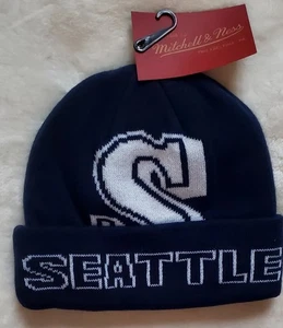 Seattle Mariners Mitchell & Ness MLB K.O. Knit Vintage Cuffed Beanie Cap Hat - Picture 1 of 7