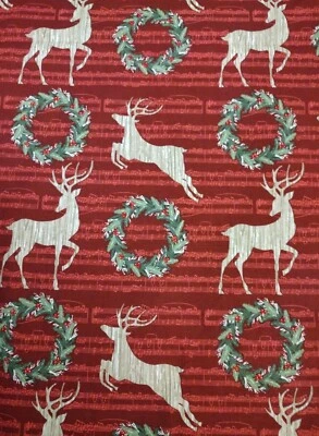Christmas Fabric Wreath Deer 100% Cotton 1 Yard David Textiles New - Image 1 of 4