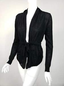 ELIE TAHARI Black Linen Knit Tie Waist Cardigan Sweater sz XS - Picture 1 of 3