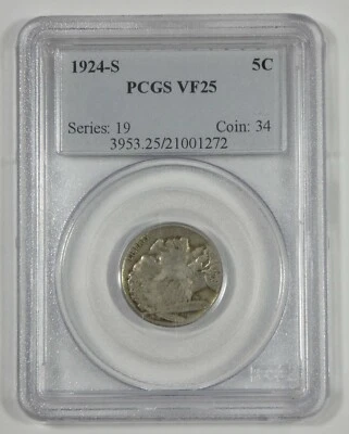 1924-S Buffalo Nickel CERTIFIED PCGS VF 25  5c - Image 1 of 4