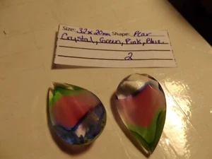 2- 32x20mm Crystal W/ Green, Pink, Blue Loose Pear Rhinestones - Picture 1 of 9