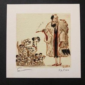 Scott C Great Showdowns Disney 101 Dalmatians 5x5 Art Print Signed #d / 100 RARE - Picture 1 of 5