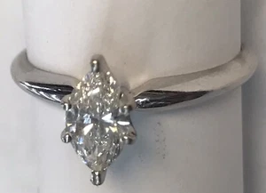 Anillo de compromiso solitario marquesa diamante natural oro blanco 14k 0,60 quilates - Imagen 1 de 8