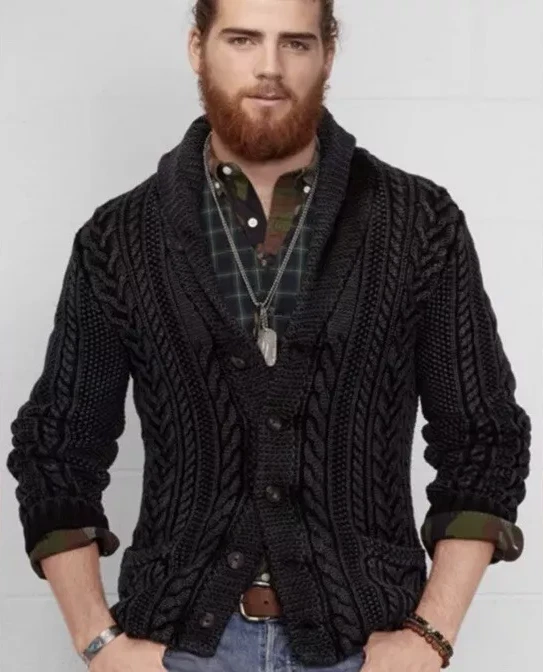 RARO Denim & Supply Ralph Lauren Negro Tejido con Cable Cárdigan Suéter L Foto 1 de 4