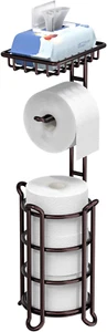 Toilet Paper Holder Stand Tissue Paper Roll Dispenser with Shelf for Bathroom St - Picture 1 of 12