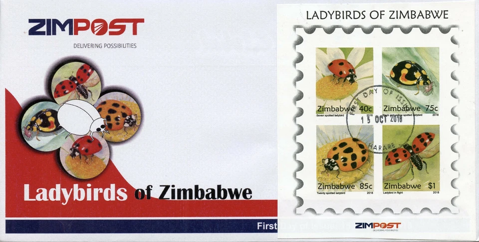 Zimbabwe 2018 FDC Ladybirds Ladybugs 4v IMPF M/S Cover Insects Beetles Stamps - Image 1 of 1