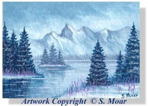Berge See Bäume Landschaft Landschaft ACEO Limited Edition Kunstdruck Mini - Bild 1 von 1