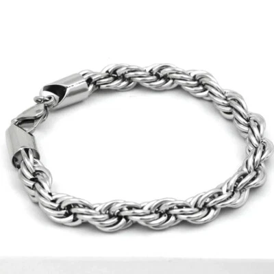 Men's 8.5" Stainless Steel Silver 6mm Rope chain,Bracelet High Polish + Box - Image 1 of 3