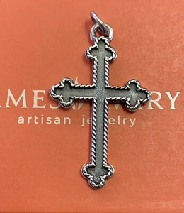 Retired James Avery Sterling Silver Large Rope Trimmed Cross Pendant - Picture 1 of 5