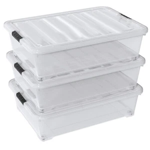 3 Pack 50 Quart Large Under Bed Storage Bin with Wheels, Plastic Under Bed Bins - Picture 1 of 7