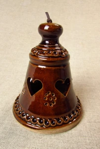 Pretty Brown Glazed Clay Bell With Heart Design - Picture 1 of 5