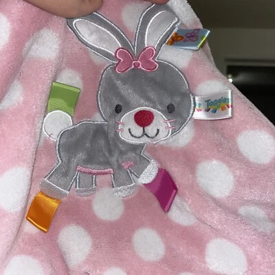 Taggies Bunny Rabbit Blanket Pink White Polka Dots Soft Plush Security Lovey Tag - Image 1 of 4