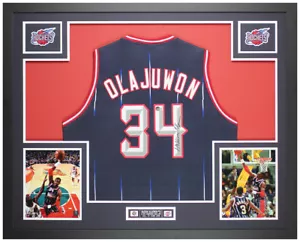 Hakeem Olajuwon Framed and Autographed Blue Houston Jersey Auto Beckett COA - Picture 1 of 5