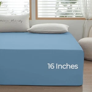 Extra Deep Fitted Sheet 16”Deep Pocket Bed Sheets for Mattress Queen King Size - Picture 1 of 53