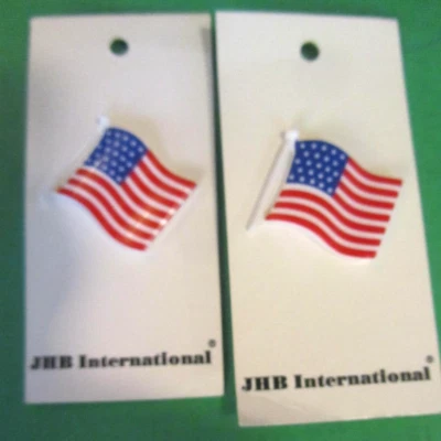 (2) VTG JHB 1" RED WHITE BLUE STARS STRIPES FLAG PLASTIC SHANK BUTTONS NOC-C21 - Image 1 of 2