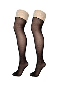 15 Denier Spitze Top Hold Ups mit kontrastfarbener Spitze Einheitsgröße - Bild 1 von 8