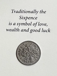 1957 SIXPENCE ORIGINAL IDEAL GIFT SYMBOL OF LOVE WEALTH AND GOOD LUCK - Picture 1 of 6