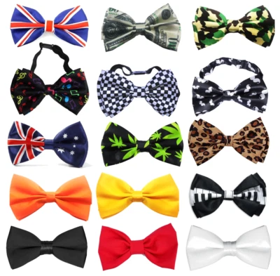 Satin Bow Clip On Tie Wedding Mens Great For Fancy Dress Unisex Funky 26 Designs - Image 1 of 2