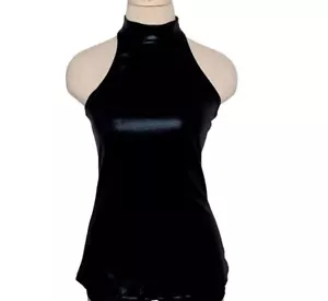 All Star HALTER TOP New Dance Costume BLACK Foil Spandex Adult Medium - Picture 1 of 9
