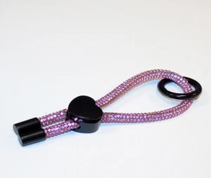 SCHLÜSSELBAND ROSE/Rosa mit HERZ Schwarz/ Rhinestone Rope / Glitzerkordel - Picture 1 of 4