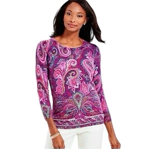 Talbots Sweater Women's Size Medium Pink Multicolor Paisley Pure Cashmere Top - Picture 1 of 6