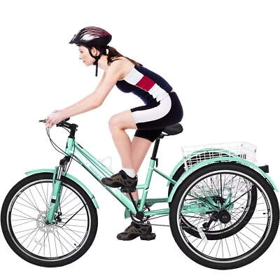 MOONCOOL Adult Mountain Tricycle 7 Speed Three Wheel Bike 24/26/27.5 In Mountain Tricycle