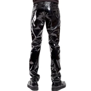 Herren Glänzende PU Kunstleder Lange Hose Skinny Slim Fit Gerades Bein Bliker Pants - Bild 1 von 3